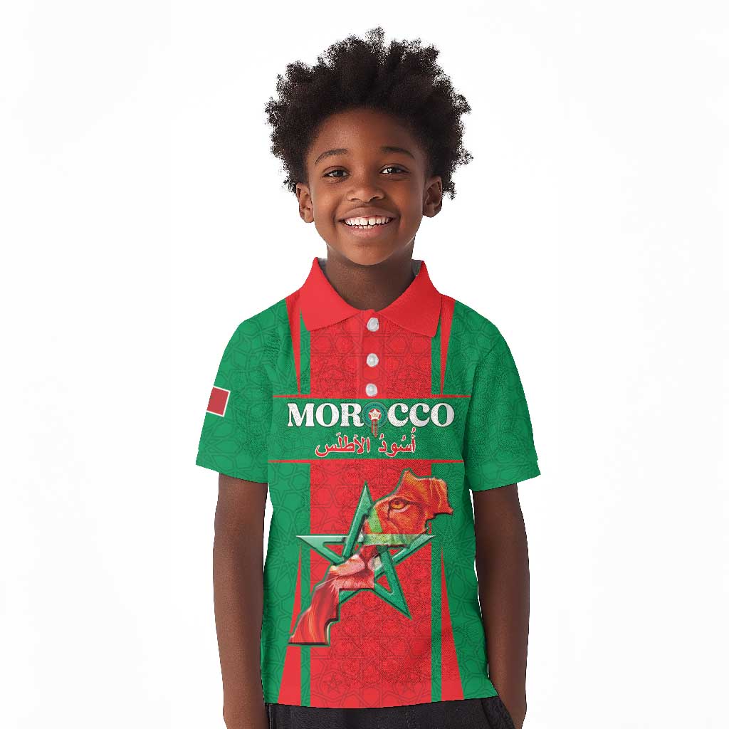 Morocco Football Custom Kid Polo Shirt Atlas Lions Champions 2025 - Red LT15