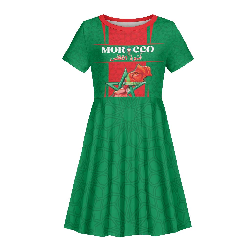 Morocco Football Custom Kid Short Sleeve Dress Atlas Lions Champions 2025 - Red - African Pride