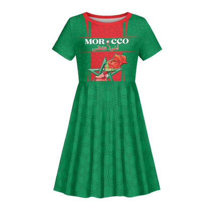 Morocco Football Custom Kid Short Sleeve Dress Atlas Lions Champions 2025 - Red - African Pride