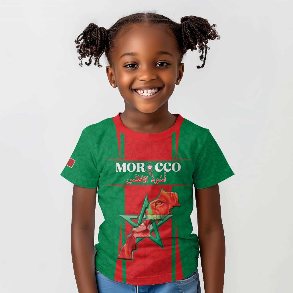 Morocco Football Custom Kid T shirt Atlas Lions Champions 2025 - Red - African Pride