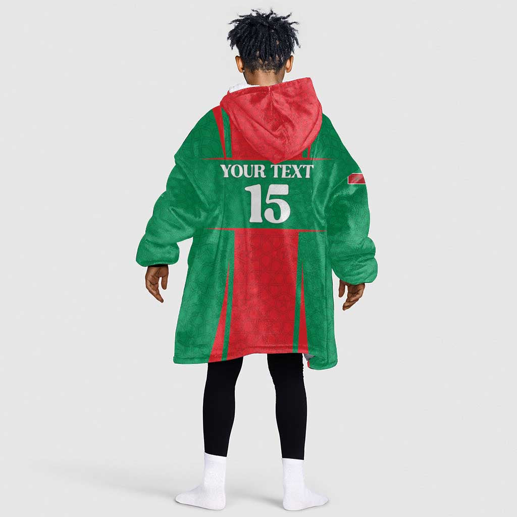 Morocco Football Custom Kid Wearable Blanket Hoodie Atlas Lions Champions 2025 - Red - African Pride