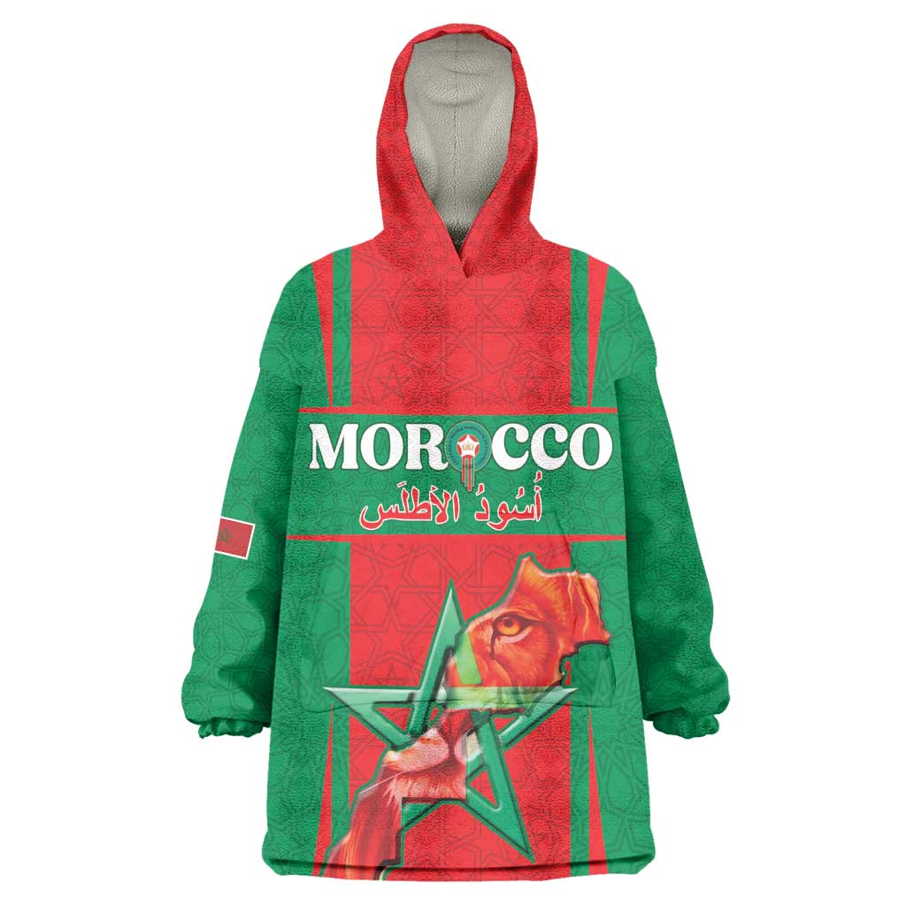 Morocco Football Custom Kid Wearable Blanket Hoodie Atlas Lions Champions 2025 - Red - African Pride