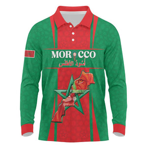Morocco Football Custom Long Sleeve Polo Shirt Atlas Lions Champions 2025 - Red - African Pride