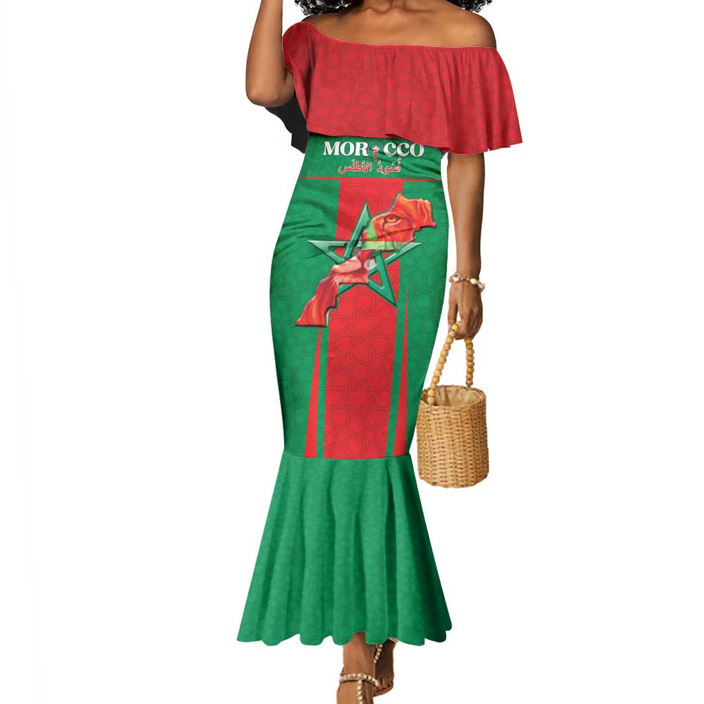 Morocco Football Custom Mermaid Dress Atlas Lions Champions 2025 - Red - African Pride