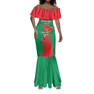 Morocco Football Custom Mermaid Dress Atlas Lions Champions 2025 - Red - African Pride