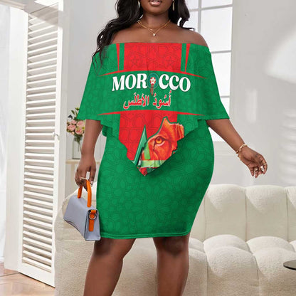 Morocco Football Custom Off Shoulder Short Dress Atlas Lions Champions 2025 - Red - African Pride