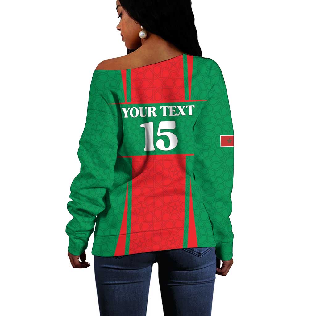 Morocco Football Custom Off Shoulder Sweater Atlas Lions Champions 2025 - Red - African Pride