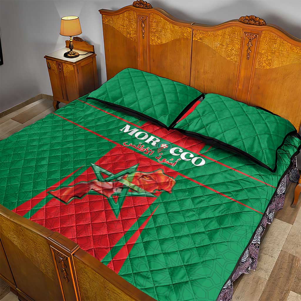 Morocco Football Quilt Bed Set Atlas Lions Champions 2025 - Red - African Pride