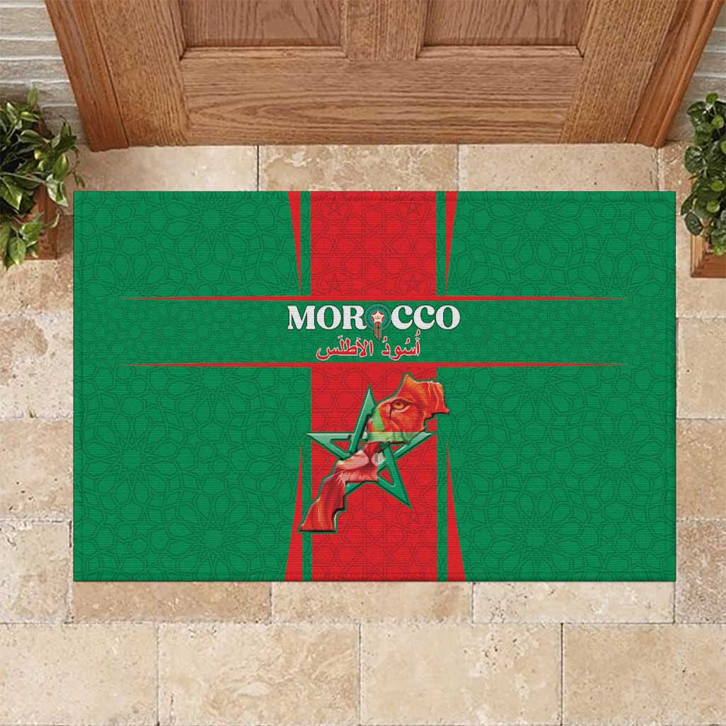 Morocco Football Rubber Doormat Atlas Lions Champions 2025 - Red - African Pride
