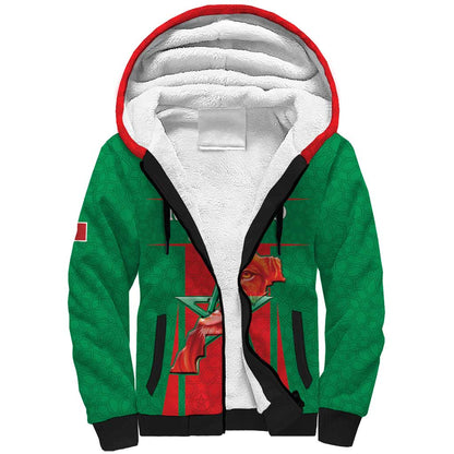 Morocco Football Custom Sherpa Hoodie Atlas Lions Champions 2025 - Red - African Pride