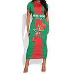 Morocco Football Custom Short Sleeve Bodycon Dress Atlas Lions Champions 2025 - Red - African Pride