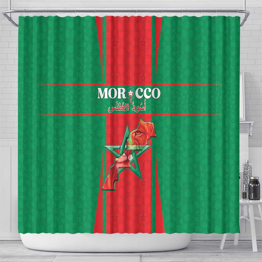 Morocco Football Shower Curtain Atlas Lions Champions 2025 - Red - African Pride