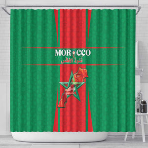 Morocco Football Shower Curtain Atlas Lions Champions 2025 - Red - African Pride