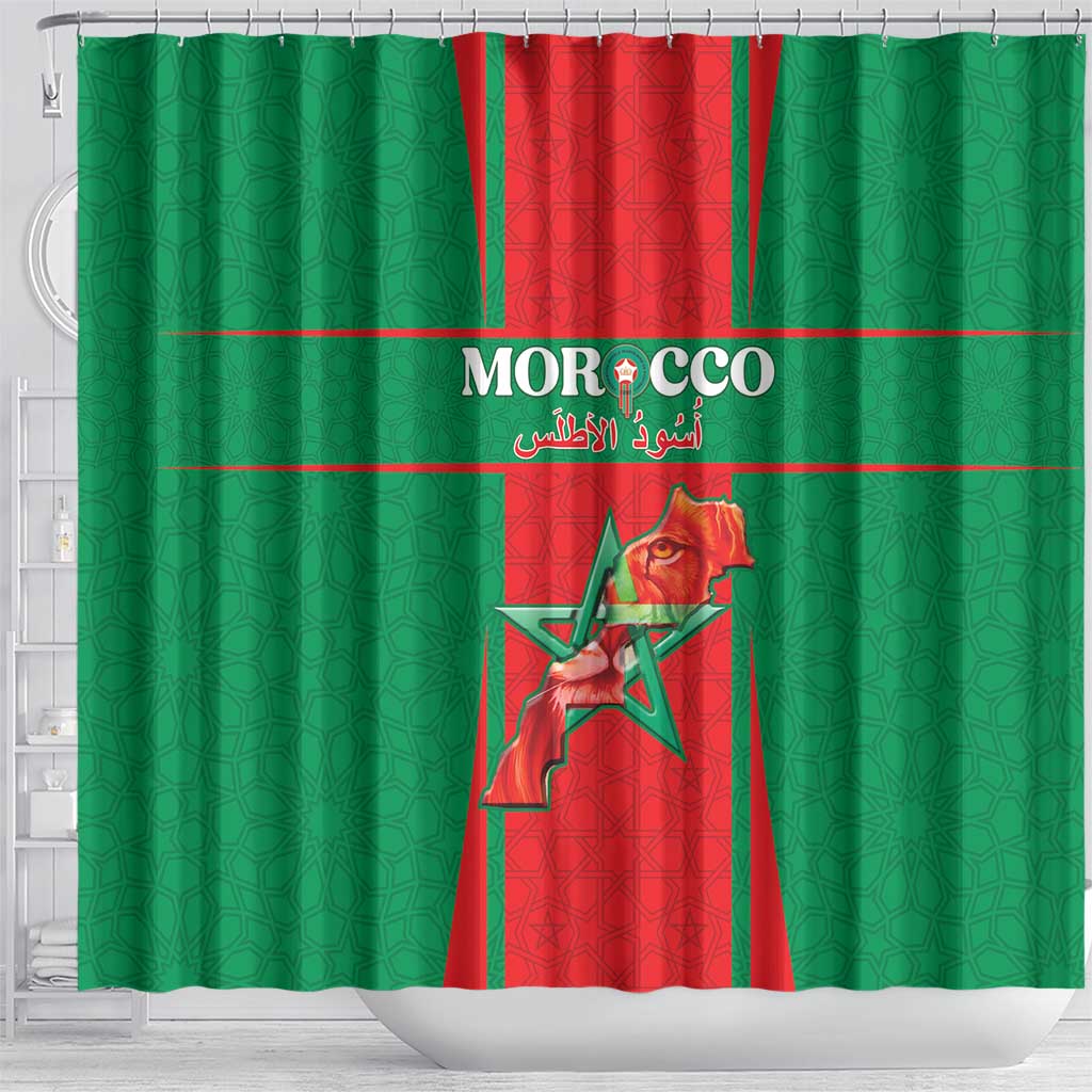 Morocco Football Shower Curtain Atlas Lions Champions 2025 - Red - African Pride