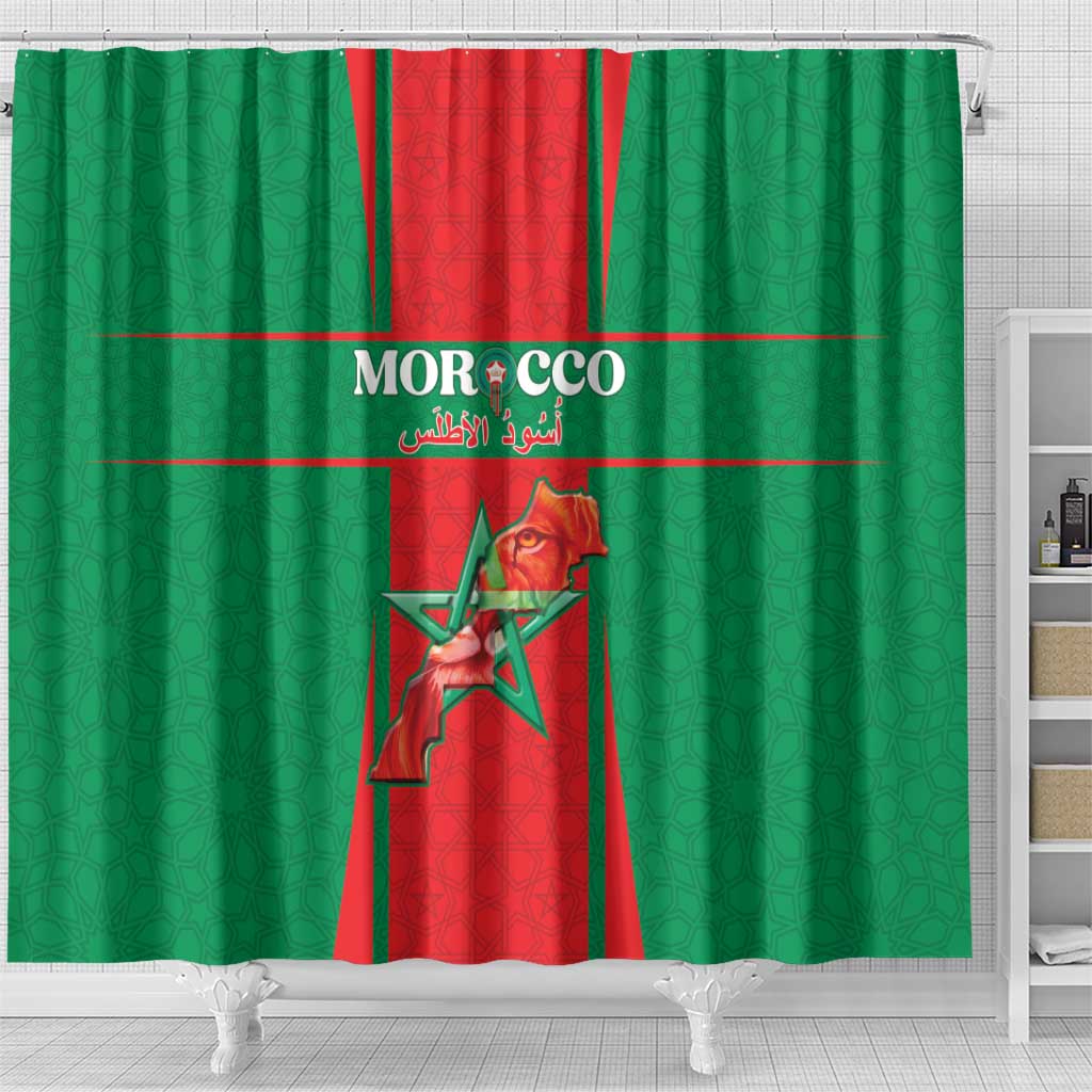 Morocco Football Shower Curtain Atlas Lions Champions 2025 - Red - African Pride