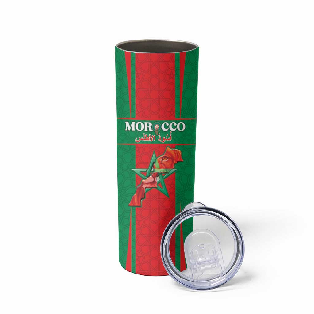 Morocco Football Custom Skinny Tumbler Atlas Lions Champions 2025 - Red - African Pride