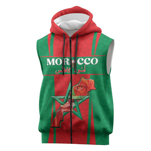 Morocco Football Custom Sleeveless Zip Hoodie Atlas Lions Champions 2025 - Red - African Pride
