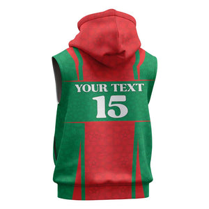 Morocco Football Custom Sleeveless Zip Hoodie Atlas Lions Champions 2025 - Red - African Pride