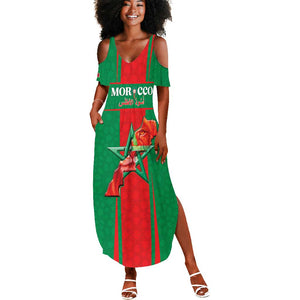 Morocco Football Custom Summer Maxi Dress Atlas Lions Champions 2025 - Red - African Pride