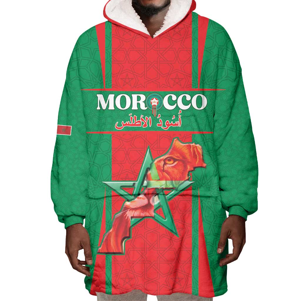 Morocco Football Custom Wearable Blanket Hoodie Atlas Lions Champions 2025 - Red - African Pride