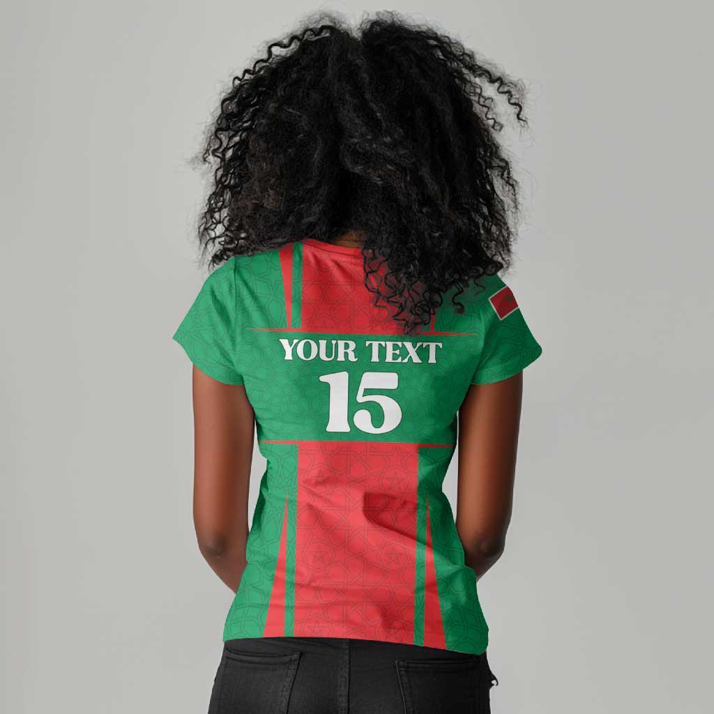 Morocco Football Custom Women V-Neck T-Shirt Atlas Lions Champions 2025 - Red LT15