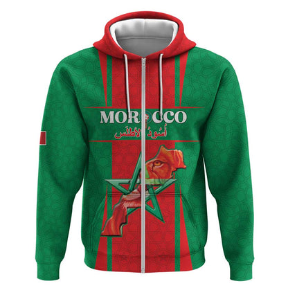 Morocco Football Custom Zip Hoodie Atlas Lions Champions 2025 - Red - African Pride