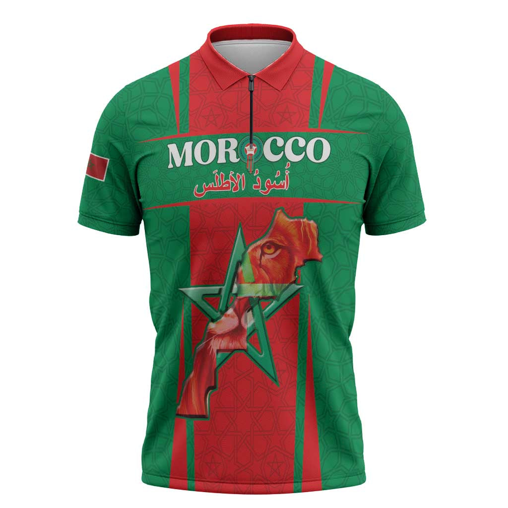 Custom Morocco Football Zipper Polo Shirt Go Champions Atlas Lions - Red