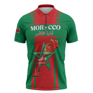 Custom Morocco Football Zipper Polo Shirt Go Champions Atlas Lions - Red