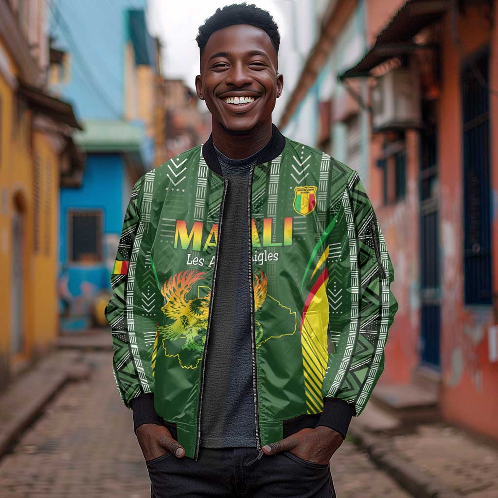 Mali Football Custom Sleeve Zip Bomber Jacket Eagles Of Mali Rising - African Pride