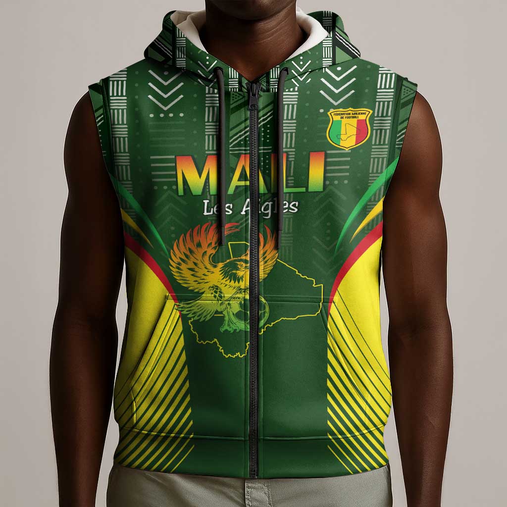 Mali Football Custom Sleeveless Zip Hoodie Eagles Of Mali Rising - African Pride