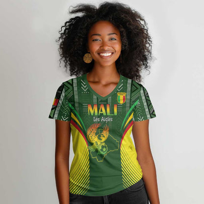 Mali Football Custom Women V-Neck T-Shirt Eagles Of Mali Rising LT15