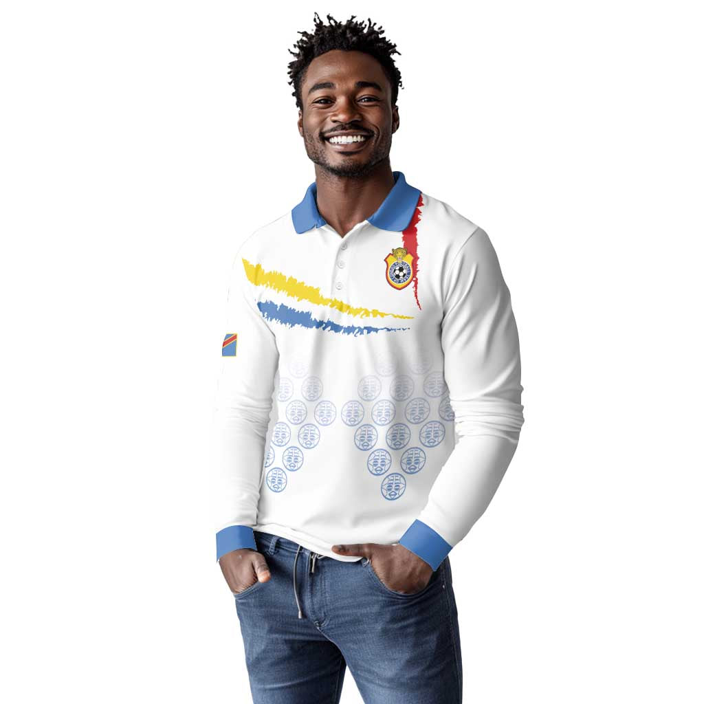 DR Congo Football Custom Long Sleeve Polo Shirt Leopards To The Top - African Pride