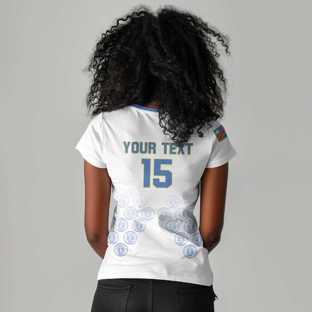 DR Congo Football Custom Women V-Neck T-Shirt Leopards To The Top LT15