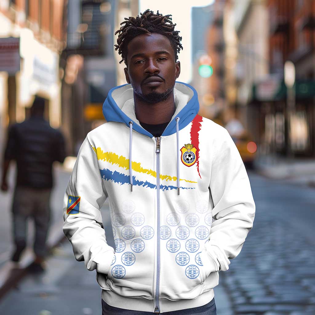 DR Congo Football Custom Zip Hoodie Leopards To The Top - African Pride