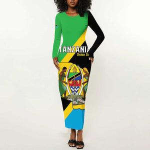Personalised Afro Tanzania Long Sleeve Bodycon Dress Happy Union Day LT15