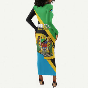 Personalised Afro Tanzania Long Sleeve Bodycon Dress Happy Union Day LT15