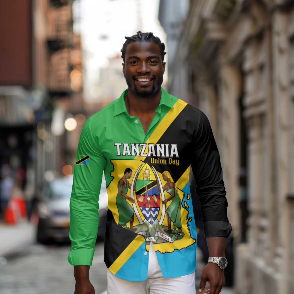 Personalised Afro Tanzania Long Sleeve Button Shirt Happy Union Day