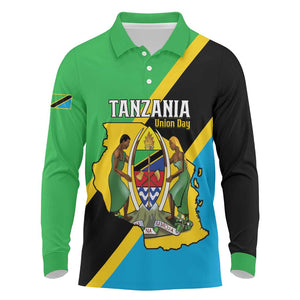 Personalised Afro Tanzania Long Sleeve Polo Shirt Happy Union Day