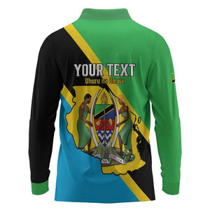 Personalised Afro Tanzania Long Sleeve Polo Shirt Happy Union Day