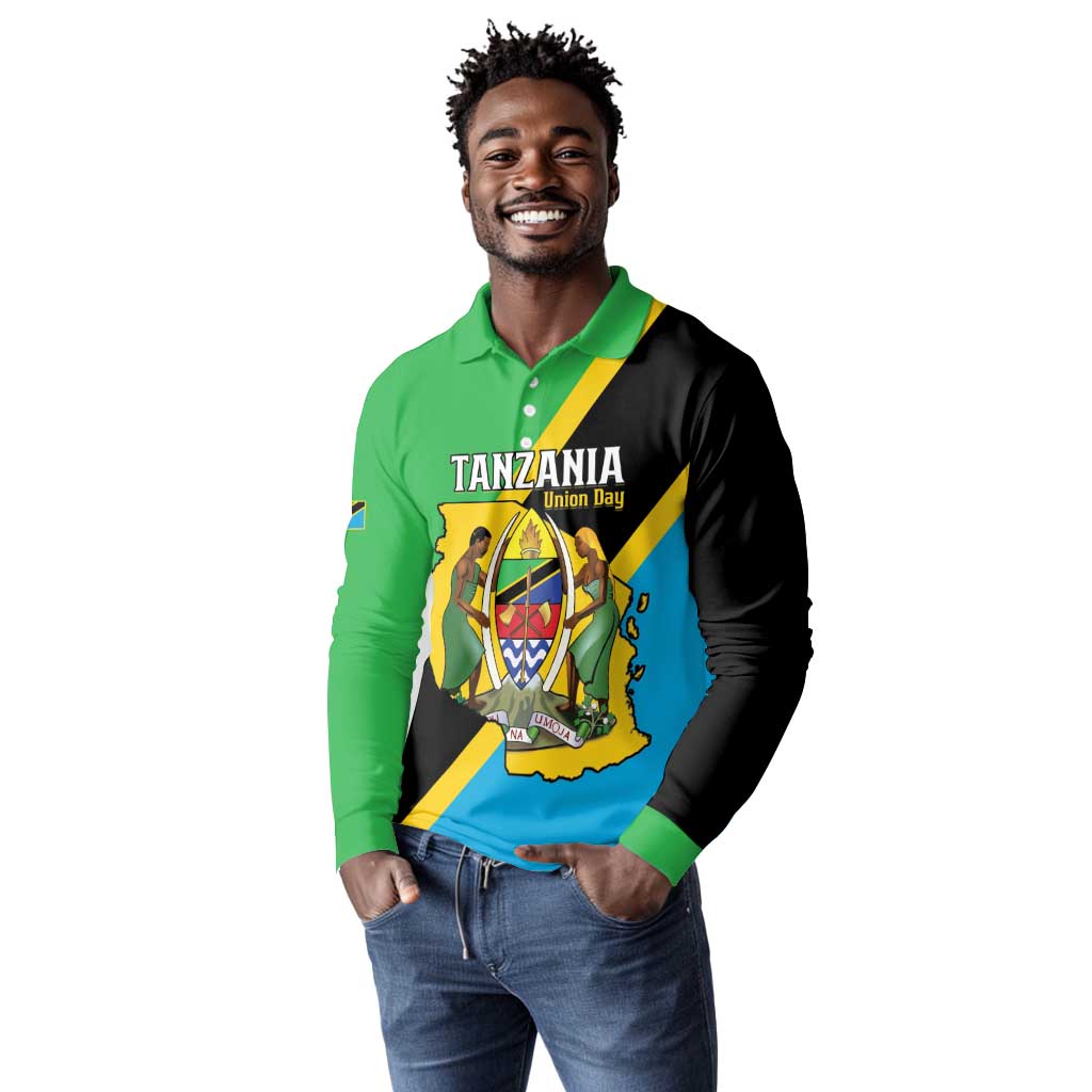 Personalised Afro Tanzania Long Sleeve Polo Shirt Happy Union Day