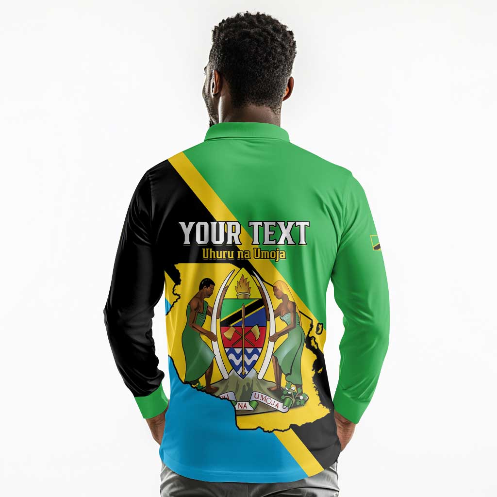 Personalised Afro Tanzania Long Sleeve Polo Shirt Happy Union Day