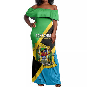 Personalised Afro Tanzania Off Shoulder Maxi Dress Happy Union Day
