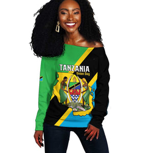 Personalised Afro Tanzania Off Shoulder Sweater Happy Union Day
