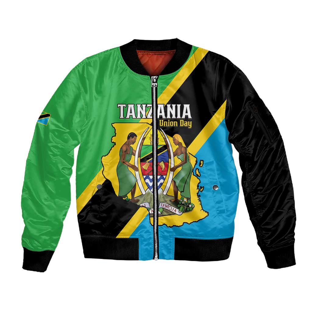 Personalised Afro Tanzania Sleeve Zip Bomber Jacket Happy Union Day