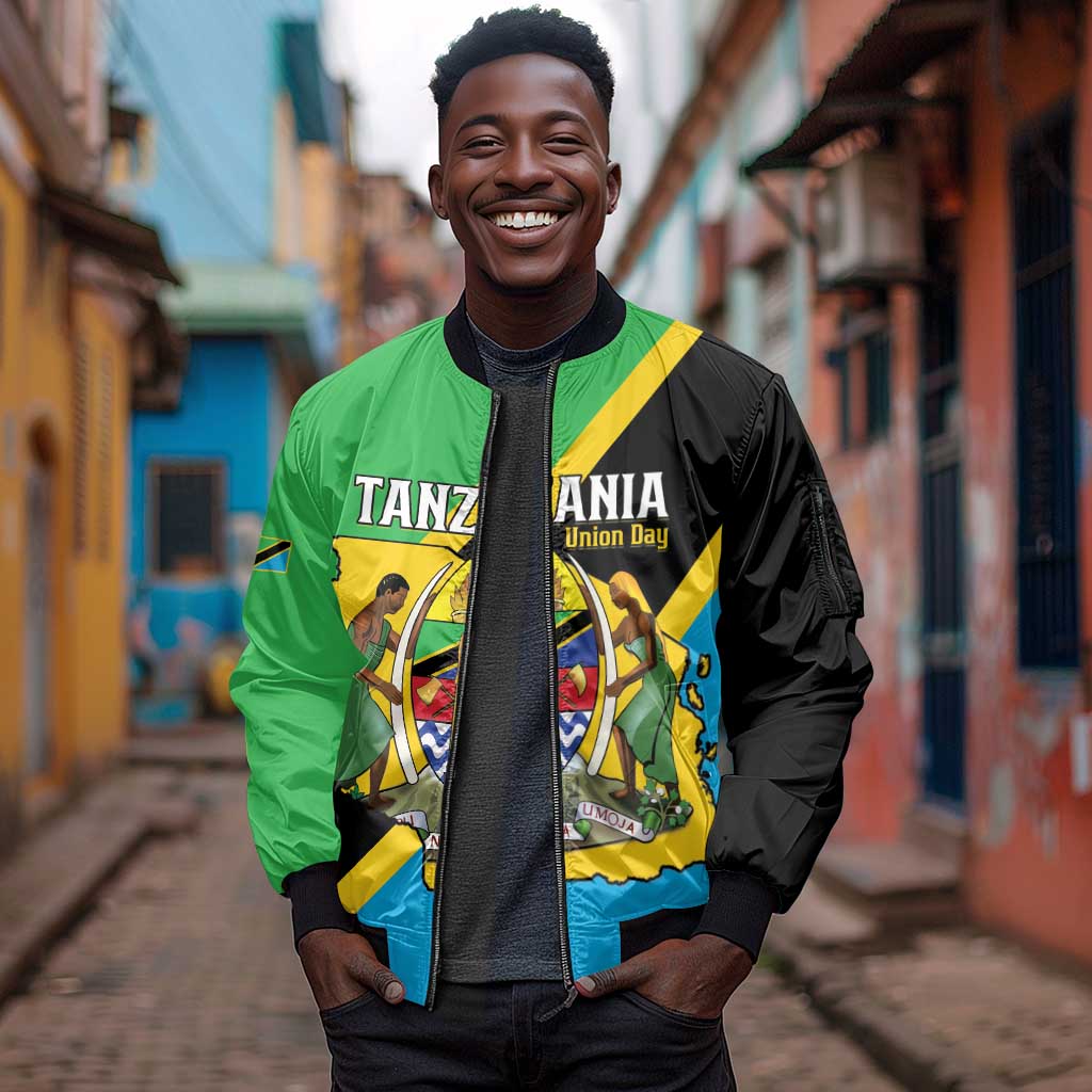 Personalised Afro Tanzania Sleeve Zip Bomber Jacket Happy Union Day