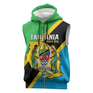 Personalised Afro Tanzania Sleeveless Zip Hoodie Happy Union Day - African Pride
