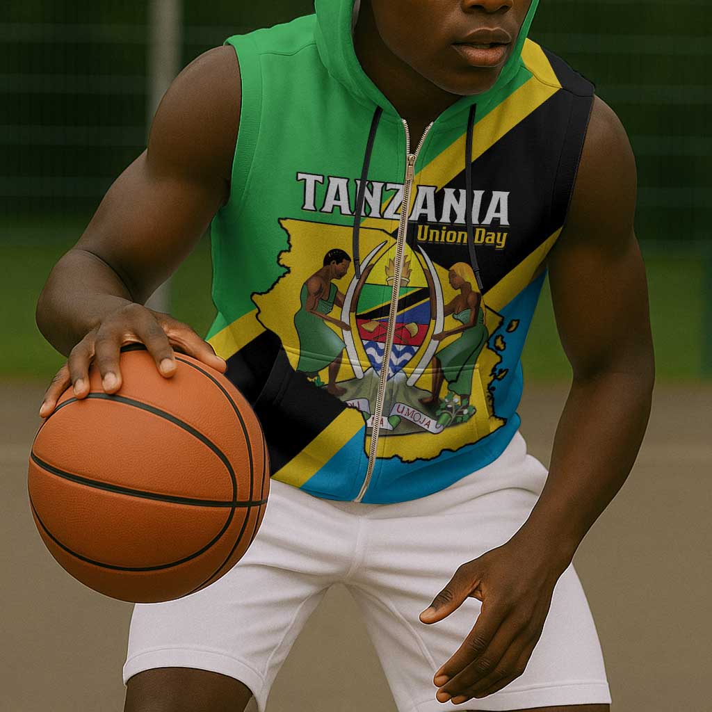Personalised Afro Tanzania Sleeveless Zip Hoodie Happy Union Day - African Pride
