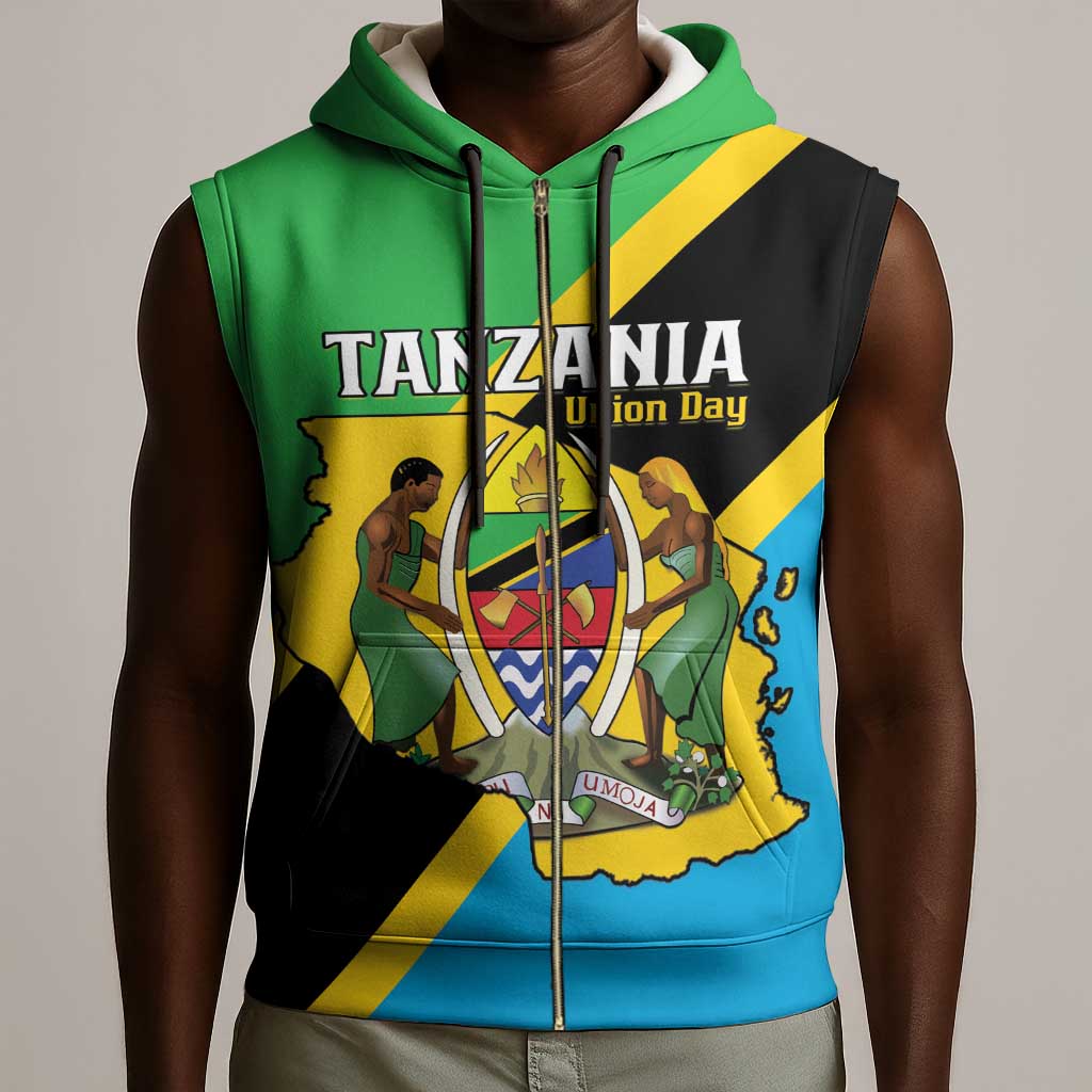 Personalised Afro Tanzania Sleeveless Zip Hoodie Happy Union Day - African Pride