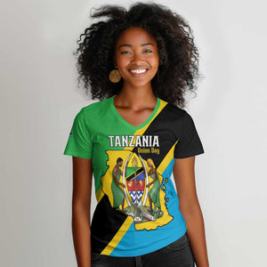 Personalised Afro Tanzania Women V-Neck T-Shirt Happy Union Day
