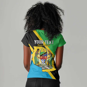 Personalised Afro Tanzania Women V-Neck T-Shirt Happy Union Day